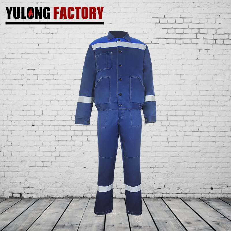 工人車間防護(hù)服長袖反光條工作服套裝